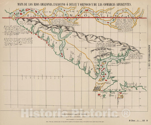 Historic Wall Map : National Atlas - 1560 Early Spanish Map of Guiana. - Vintage Wall Art
