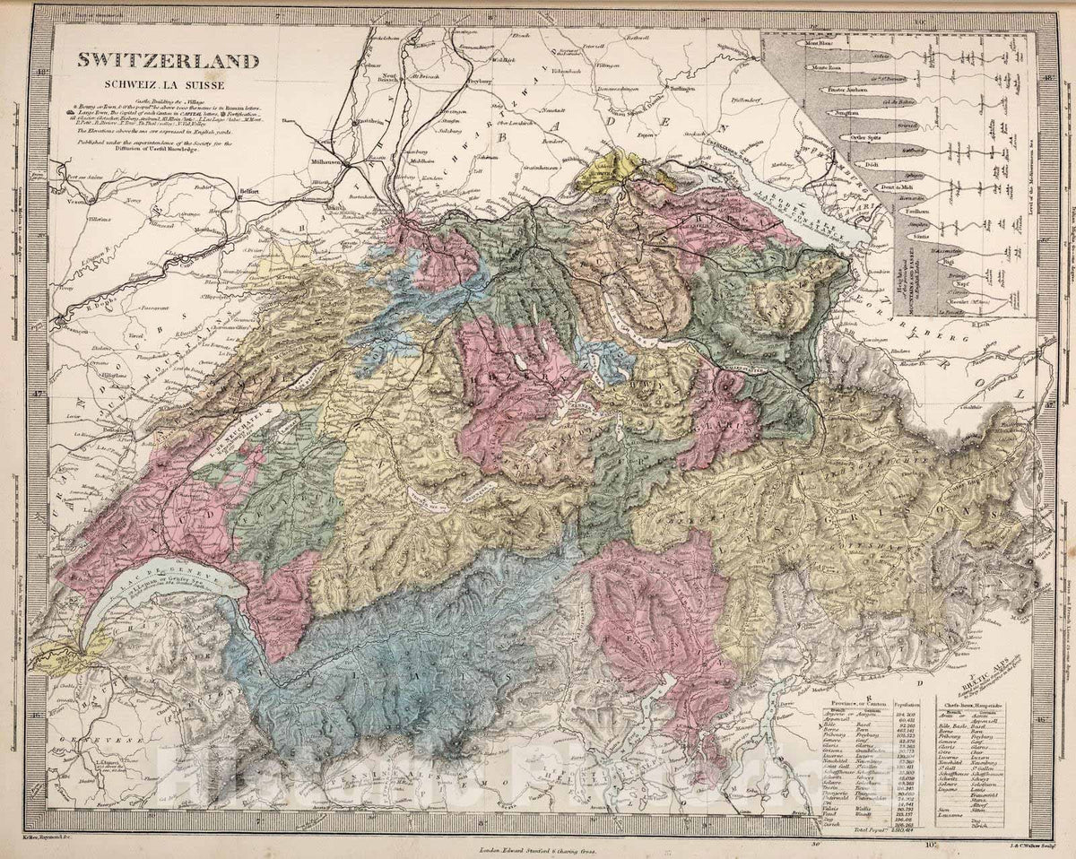 Historic Map : 1865 Switzerland. v1 - Vintage Wall Art