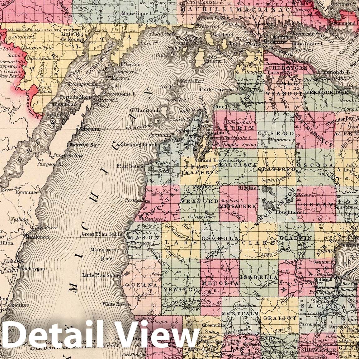 Michigan 1859 Historical Map Print - Hand-Colored Atlas Plate