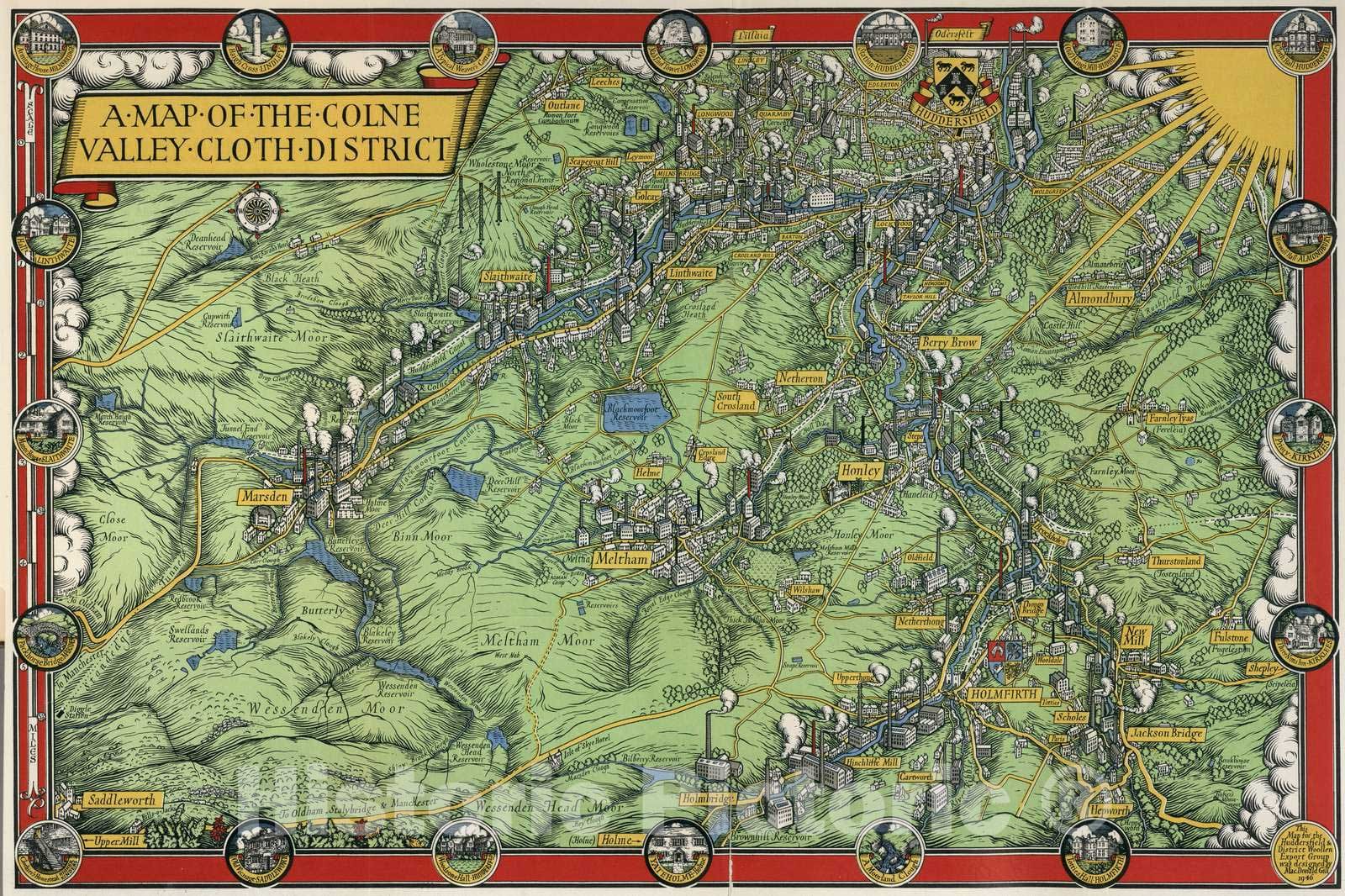 Historic Map : Geography Book - 1946 The Colne Valley Cloth District. - Vintage Wall Art