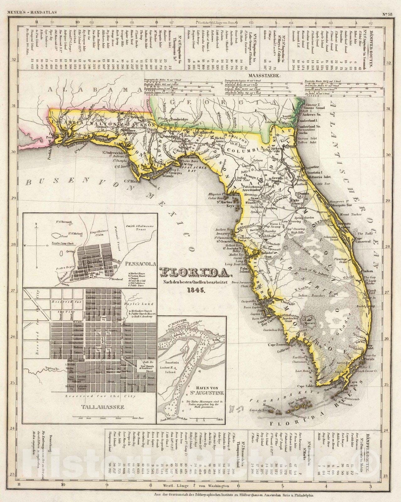 Historic Map : 1845 Florida. v1 - Vintage Wall Art