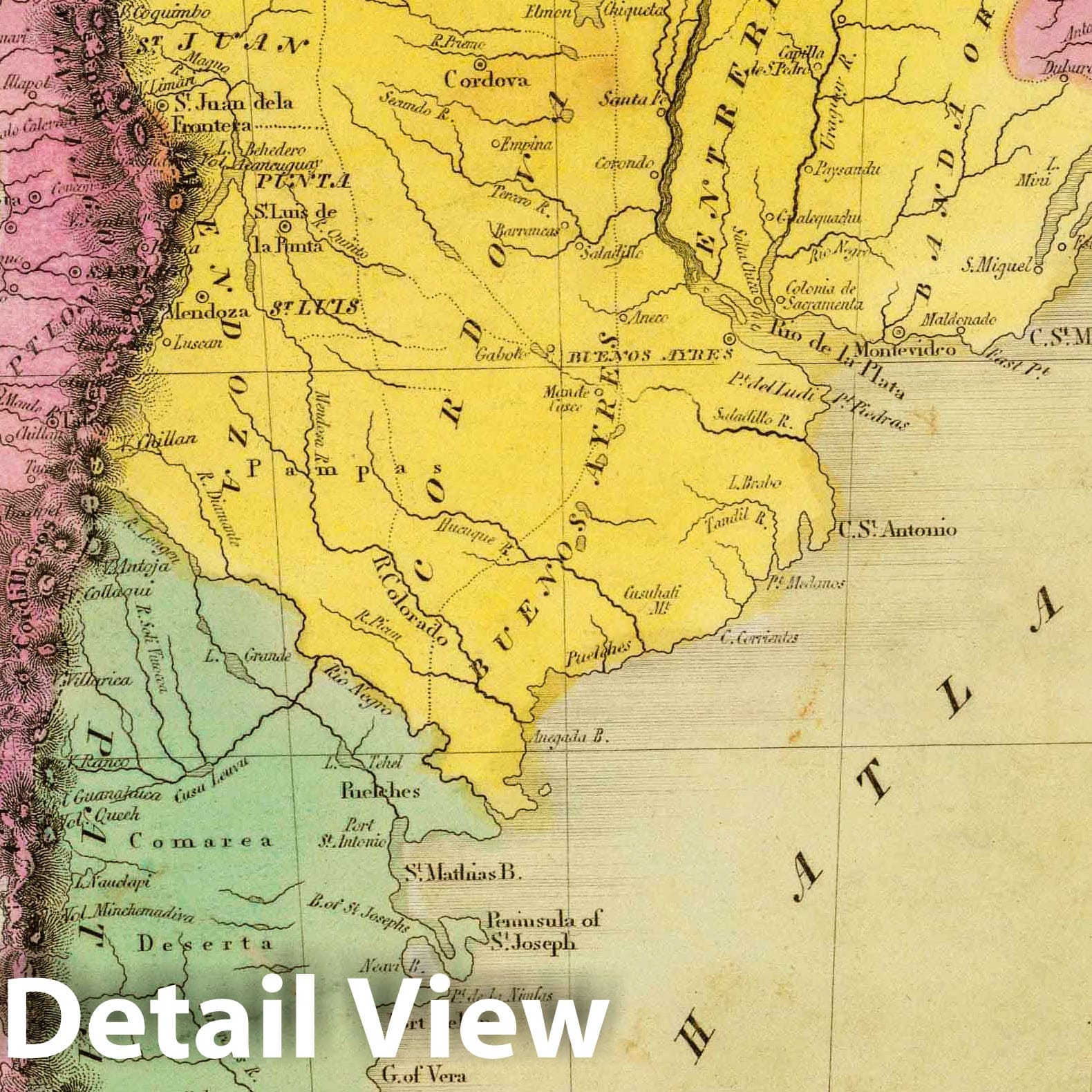 United Provinces, Chili & Patagonia - Railroad Map, 1840 - Historical Map Print