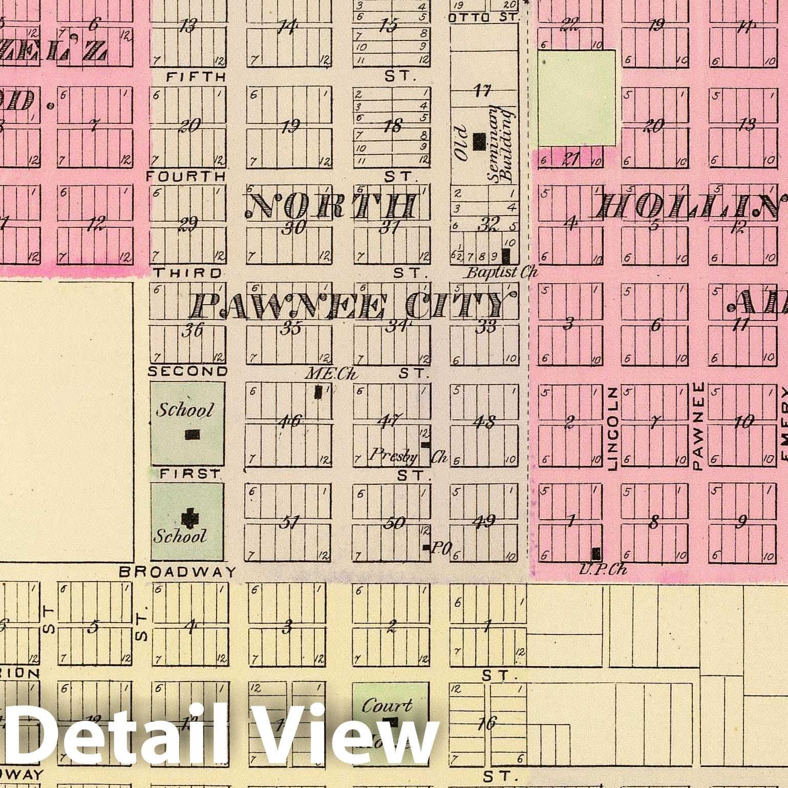 Historic Map : 1885 Pawnee City. - Vintage Wall Art