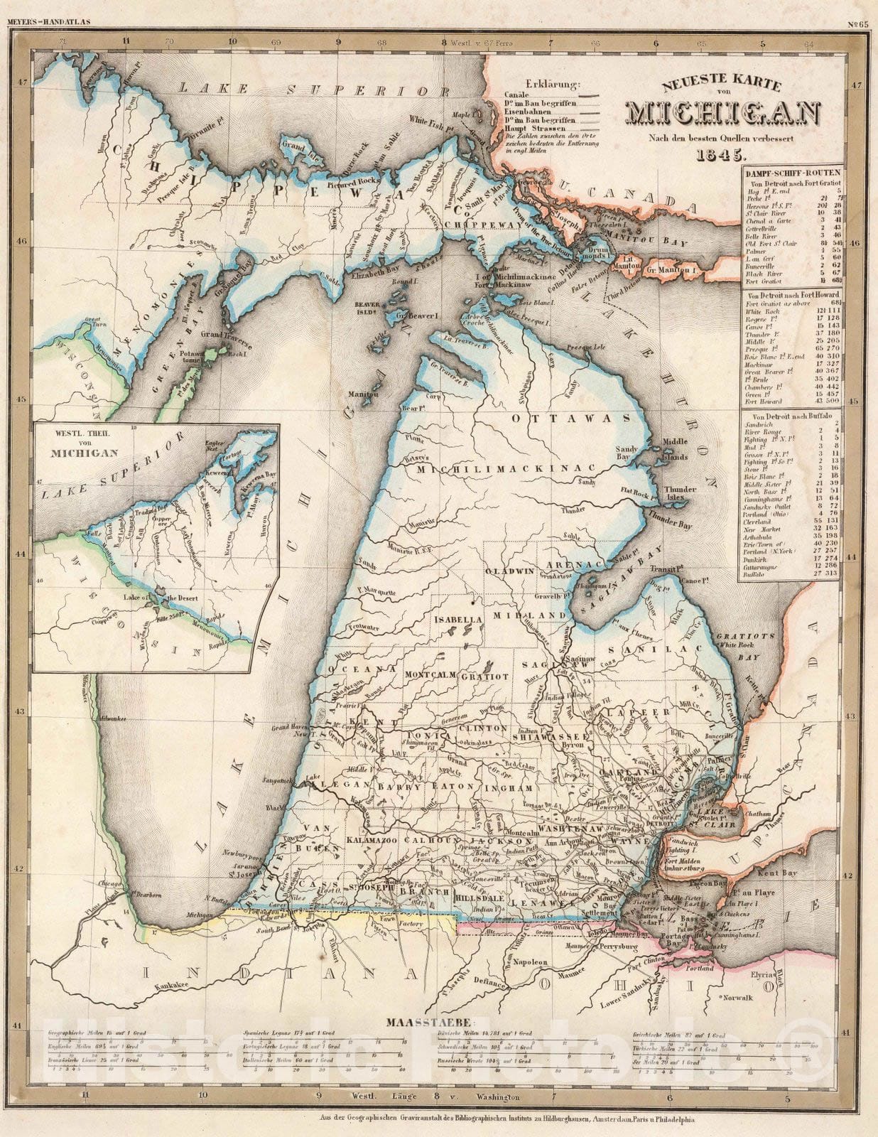 Michigan - Boundary Map, 1845 - Historical Map Print