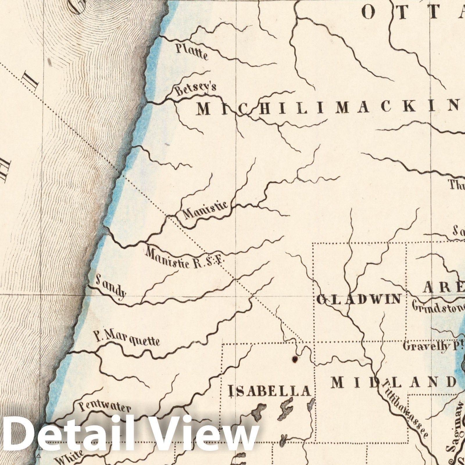 Michigan - Boundary Map, 1845 - Historical Map Print