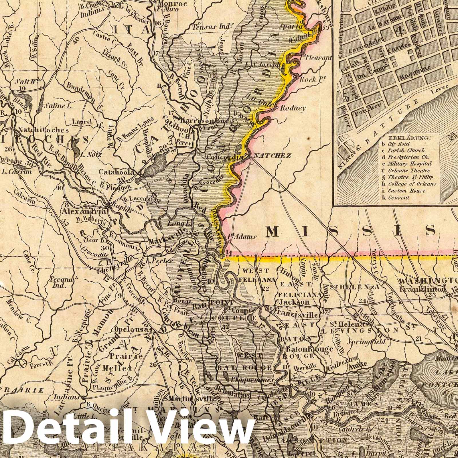 Louisiana and New Orleans - Boundary Map, 1845 - Historical Map Print