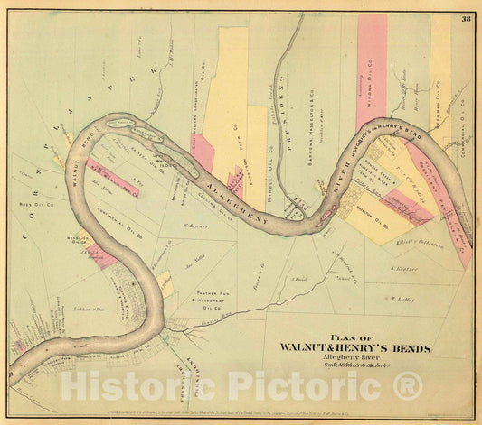 Historic Wall Map : 1865 Allegheny R. bends. - Vintage Wall Art