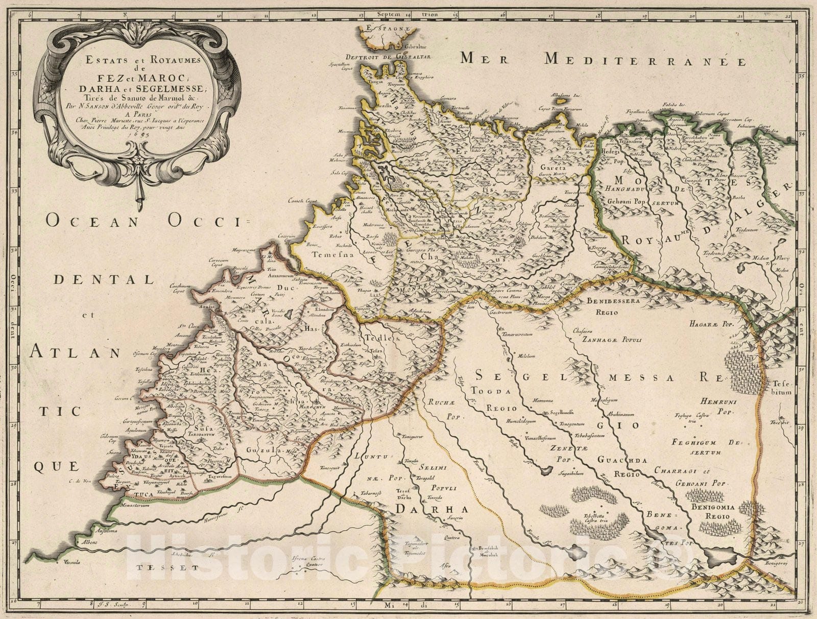 Historic Map : 1695 States and kingdoms of Fez Moroc, Darha and Segelmesse. - Vintage Wall Art