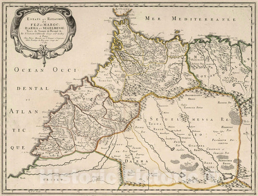 Historic Map : 1695 States and kingdoms of Fez Moroc, Darha and Segelmesse. - Vintage Wall Art