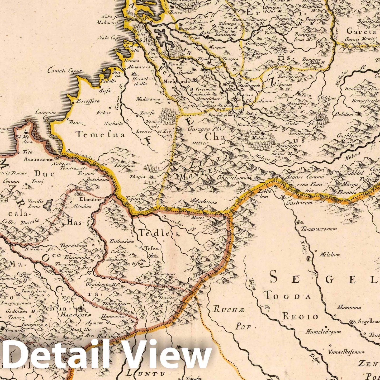 States and Kingdoms of Fez, Darha and Segelmesse, Morocco 1695 Historical Map Print