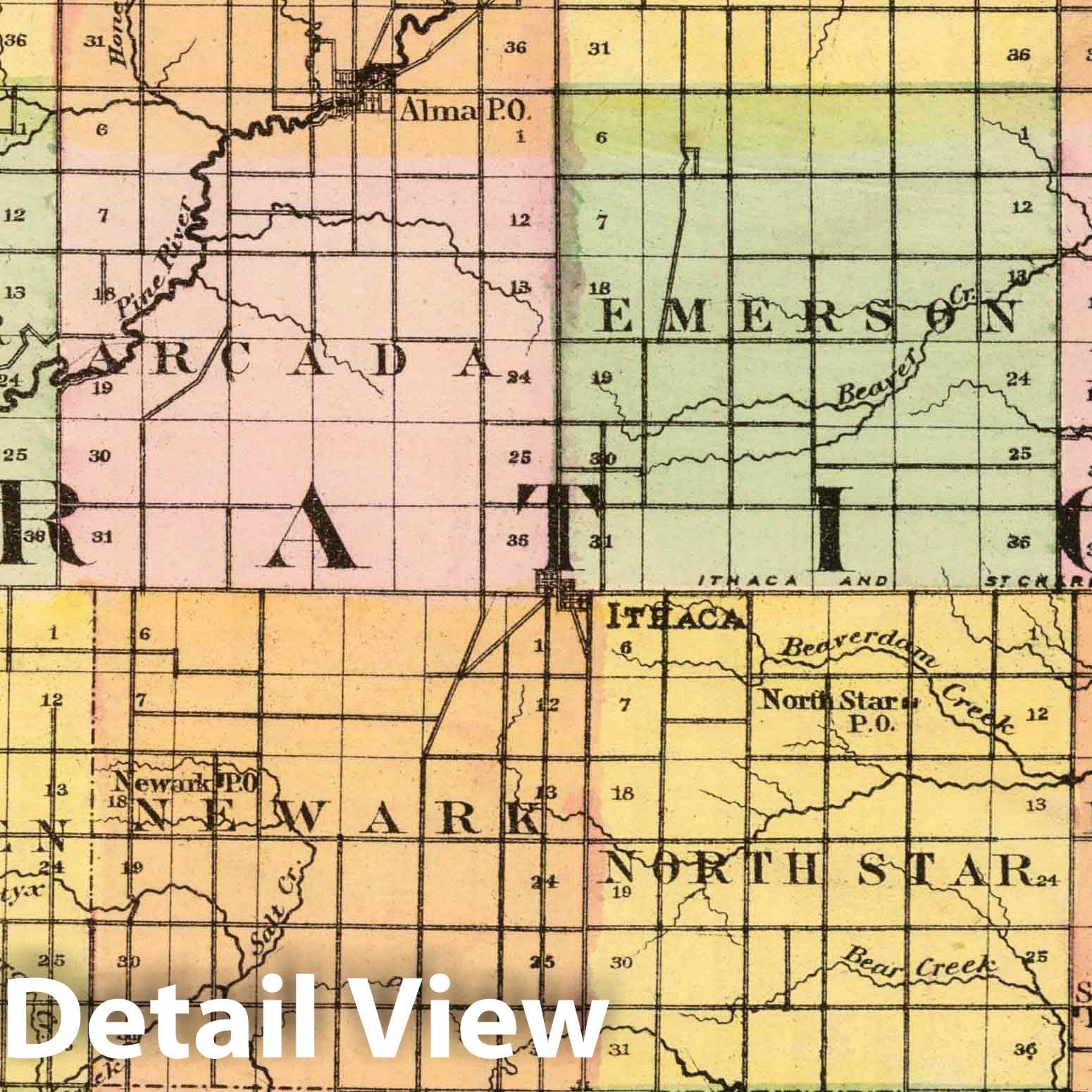 Gratiot County, Michigan - Railroad Map, 1873 - Historical Map Print