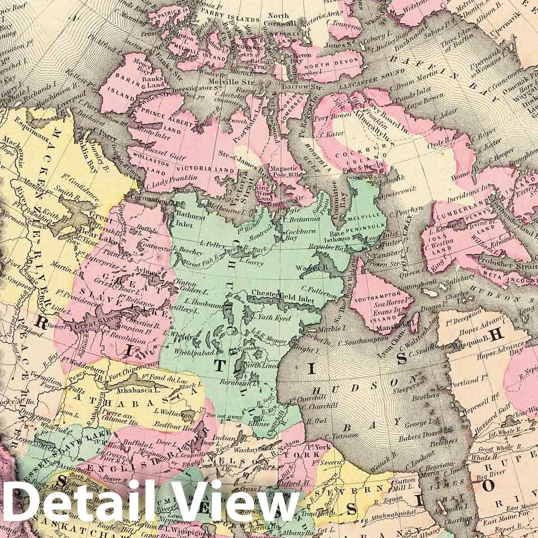 British, Russian and Danish Possessions in North America - 1856 Historical Map Print
