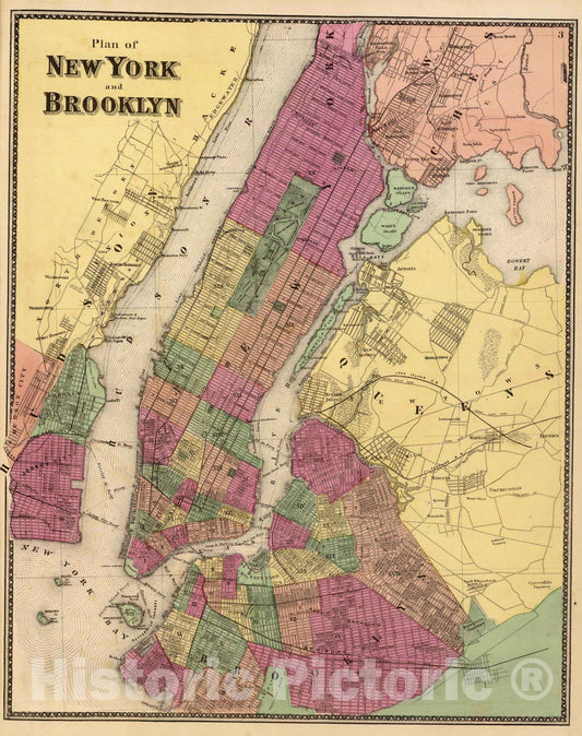 Historic Map : 1868 New York, Brooklyn. - Vintage Wall Art
