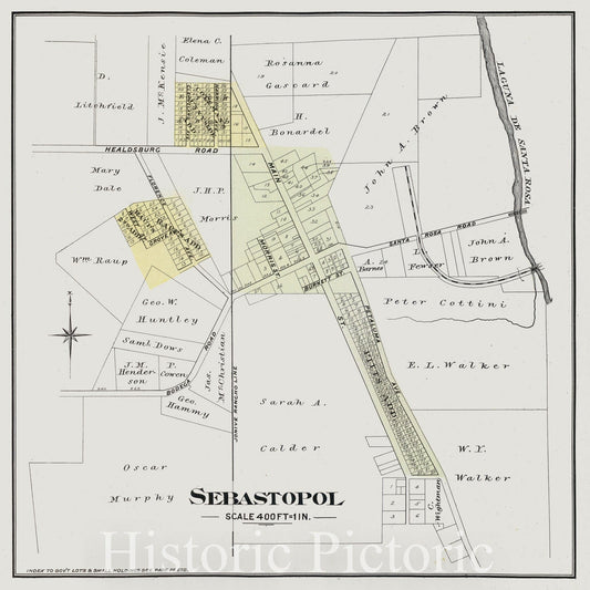 Sebastopol, California - Railroad Map, 1898 - Historical Map Print