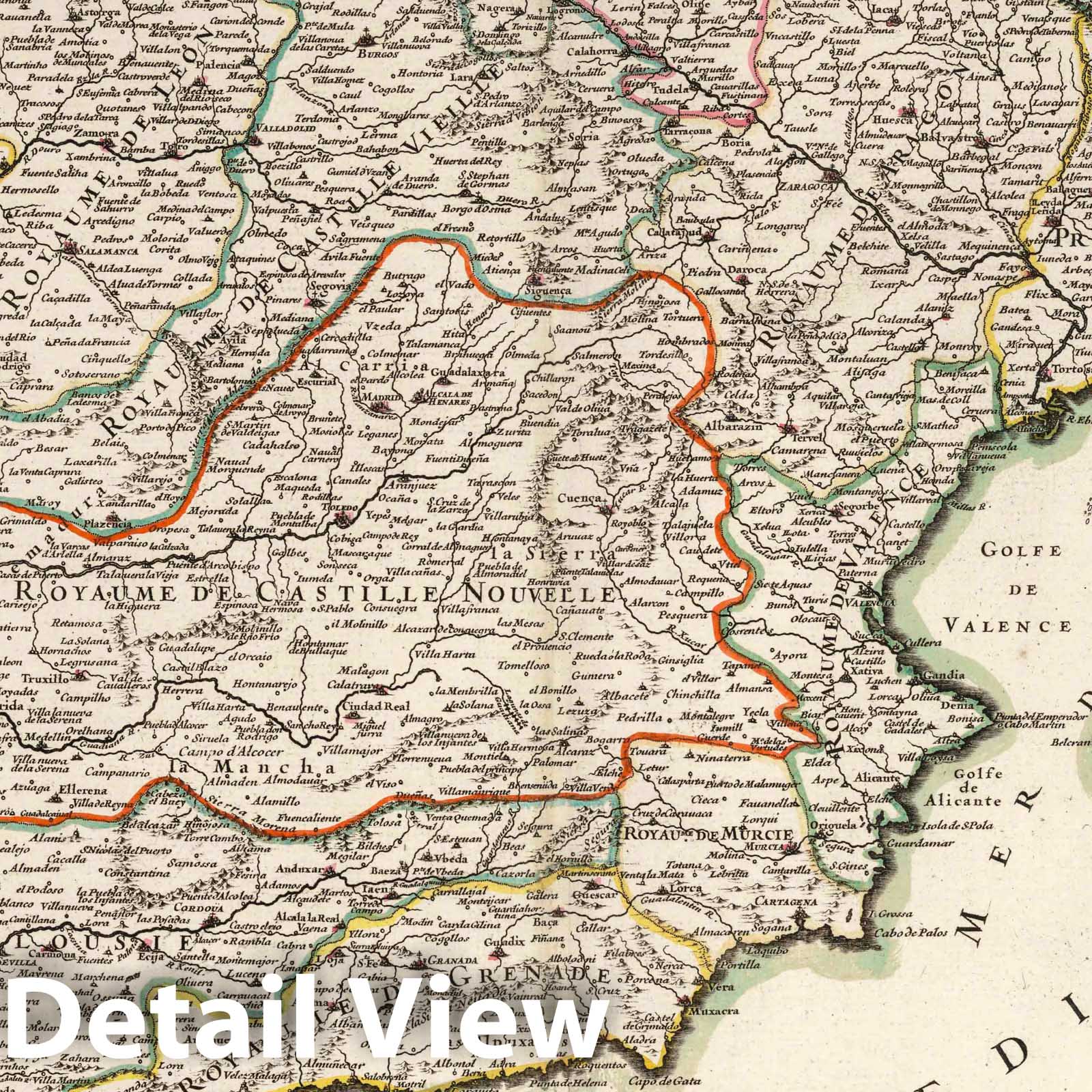 Historic Wall Map : Spain, Iberian Peninsula 1708 L'Espagne. , Vintage Wall Art