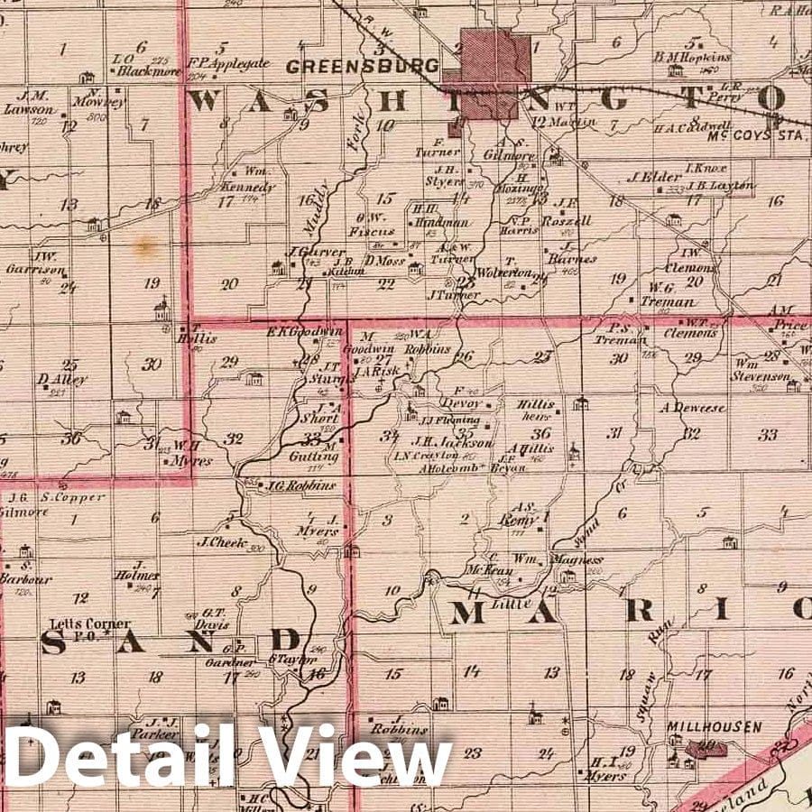 Decatur County, Indiana - Railroad Map, 1876 - Historical Map Print