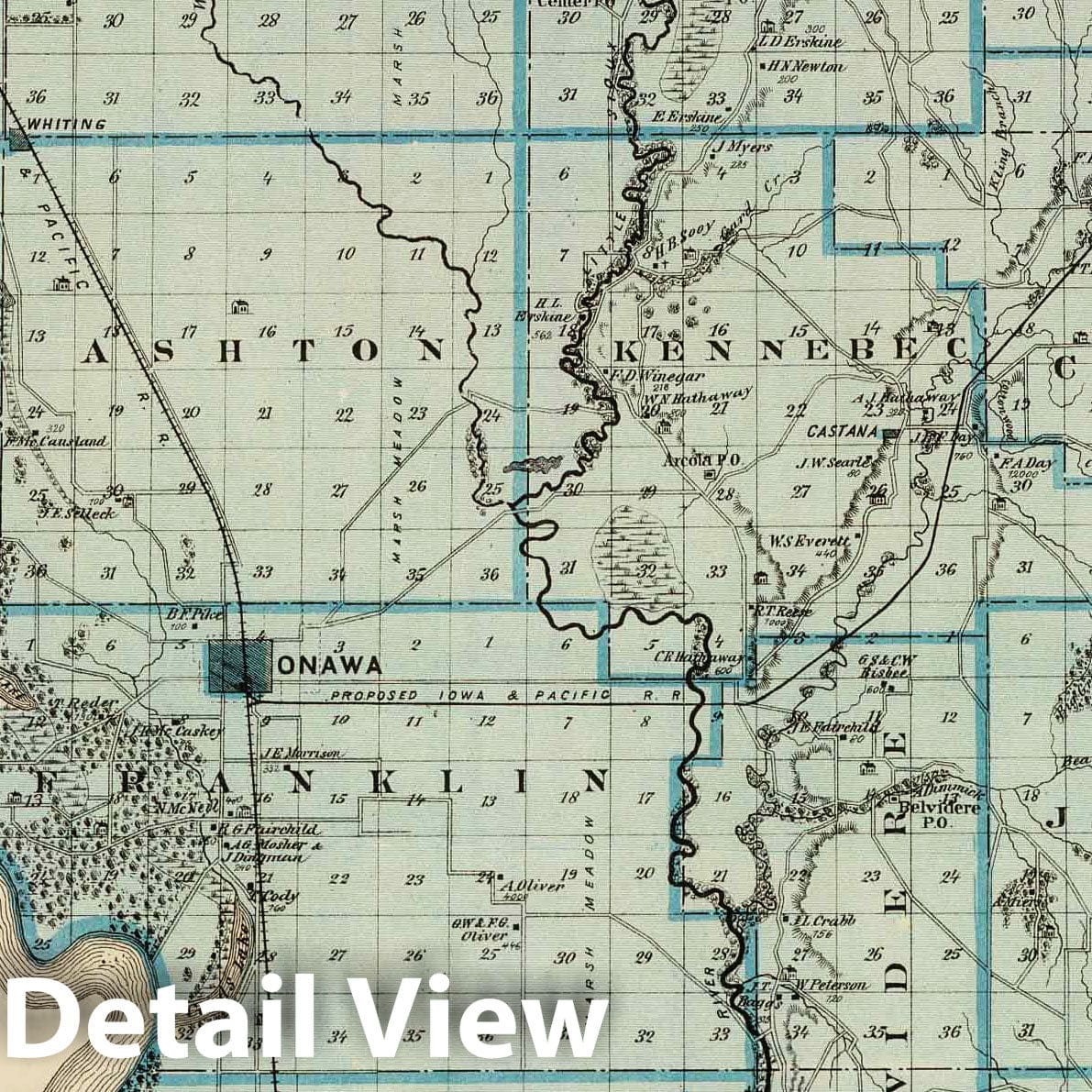Monona County - Railroad Map, 1875 - Historical Map Print