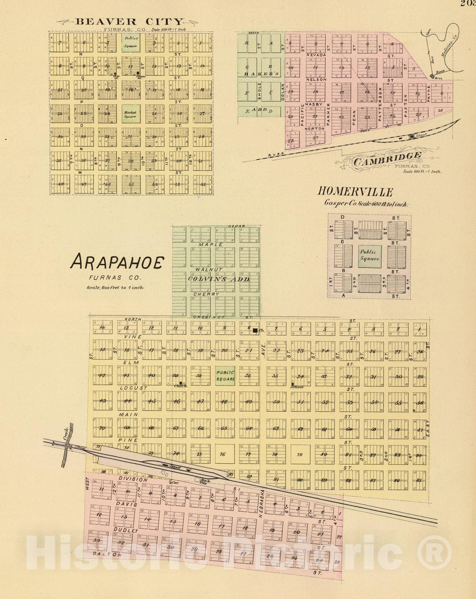 Historic Map : 1885 Arapahoe. - Vintage Wall Art