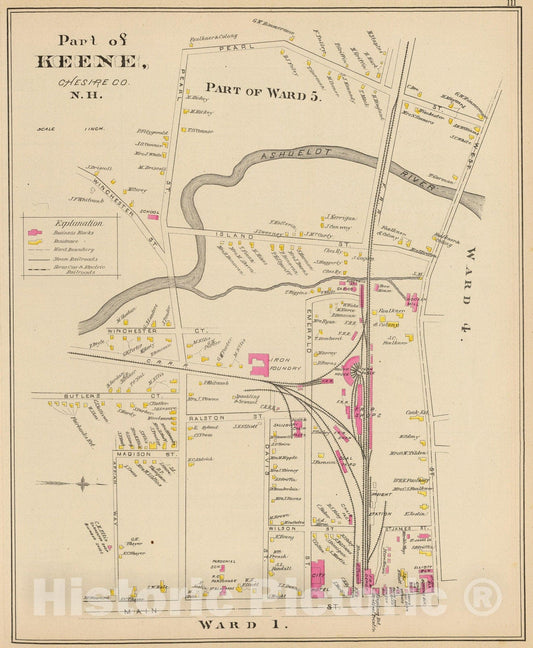 Historic Map : 1892 Keene, Ward 5. - Vintage Wall Art