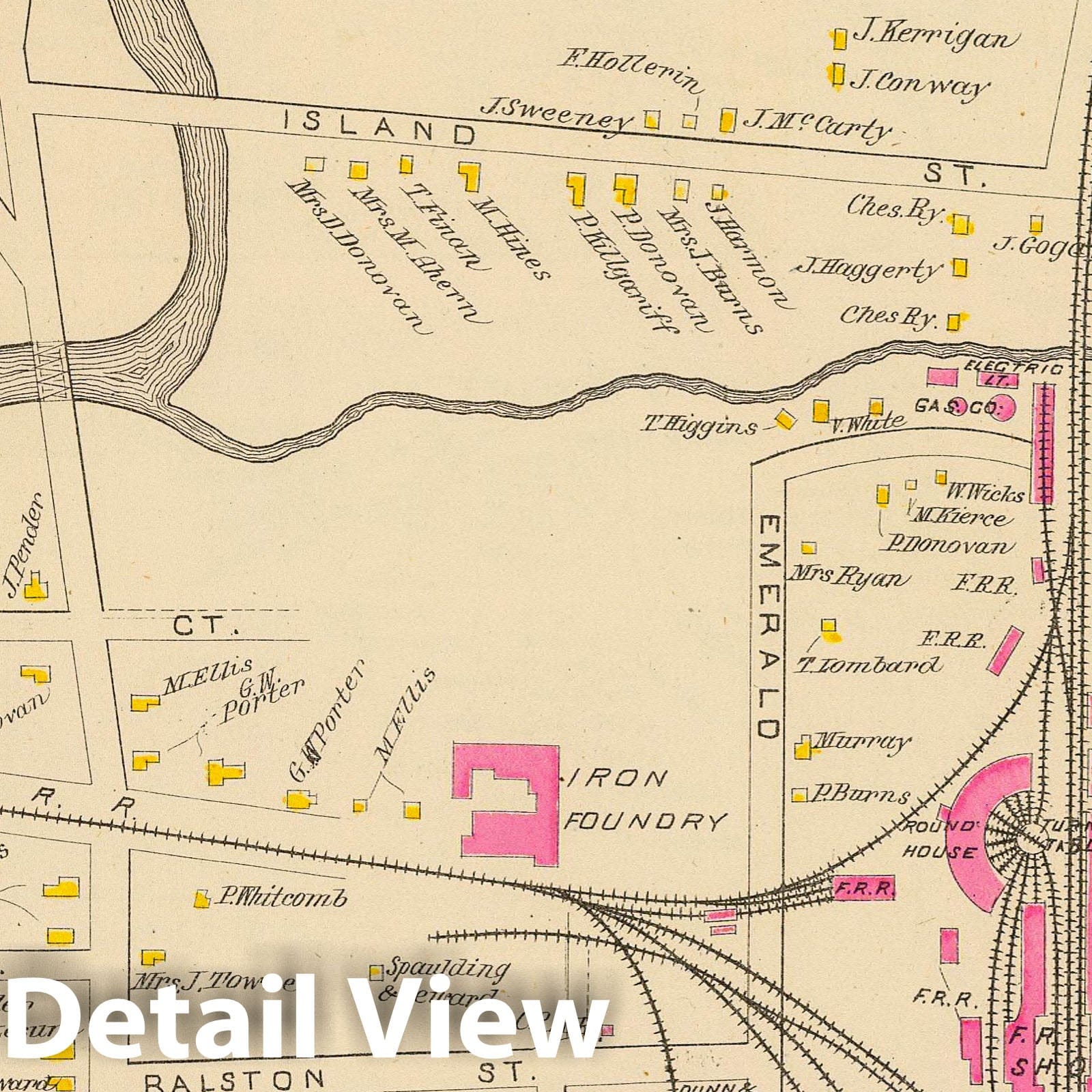 Railroad Map, 1892 - Keene, Ward 5, New Hampshire - Historical City Plan Print