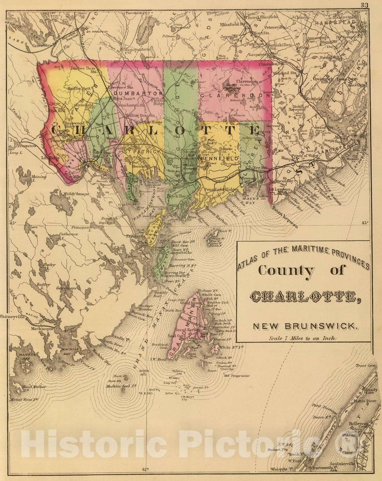 Historic Map : 1878 Charlotte Co, N.B. - Vintage Wall Art