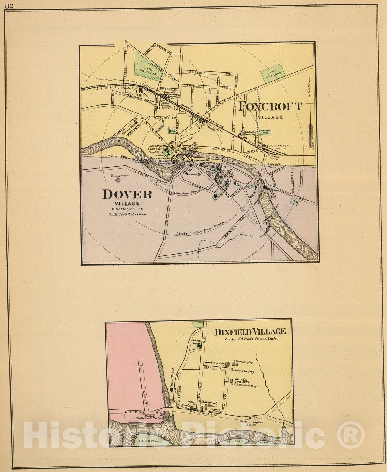 Historic Map : 1894 Foxcroft, Dover. - Vintage Wall Art