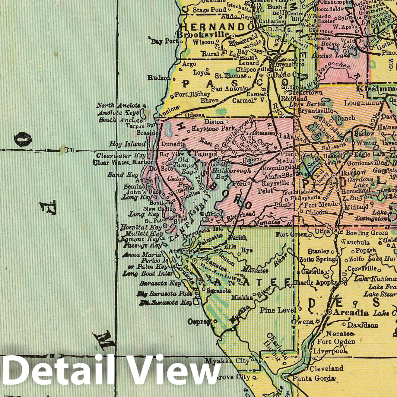 Florida - Railroad Map, 1909 - Historical Map Print
