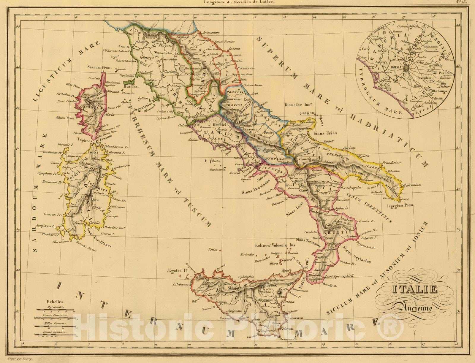 Historic Map : Portugal; Spain, 1837 Italie ancienne. , Vintage Wall Art