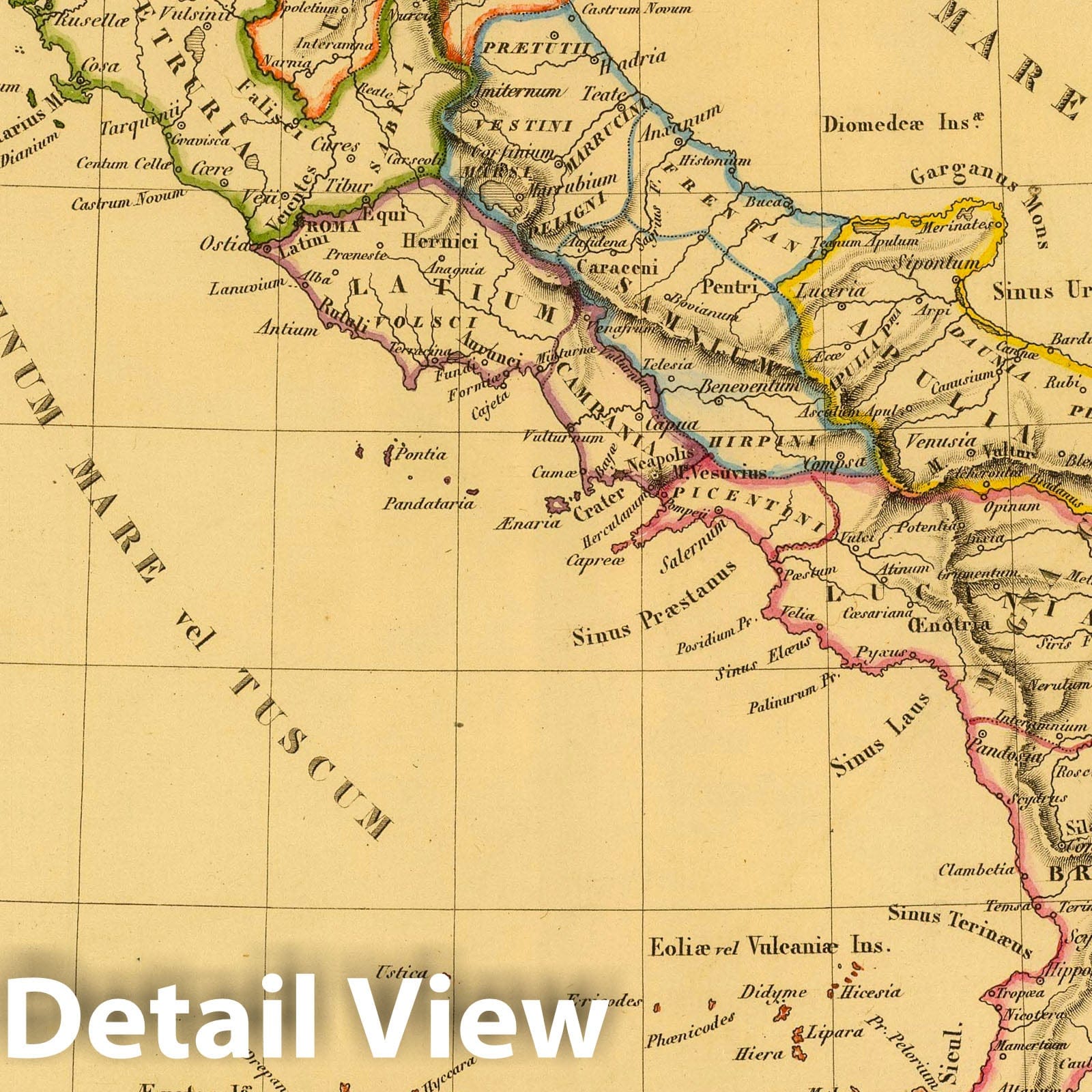 Ancient Italy - River Map, 1837 - Hand-Colored Historical Map Print