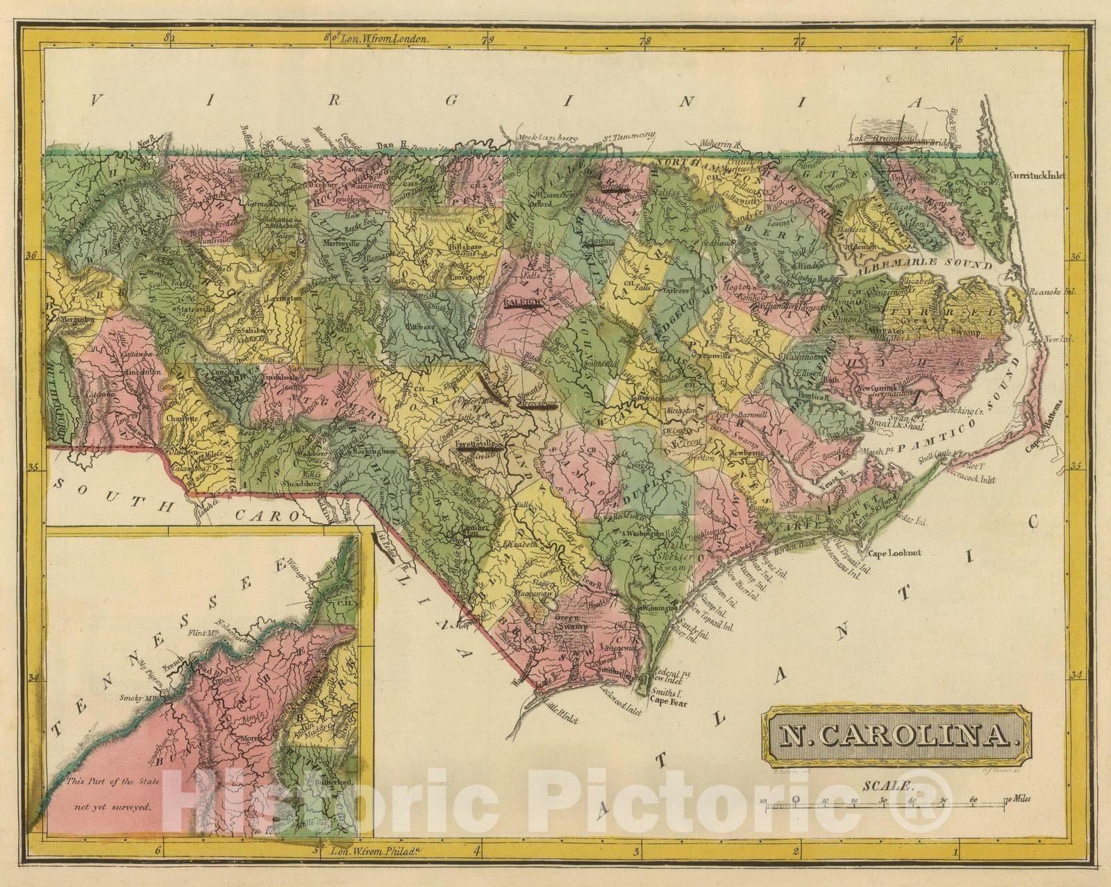 Historic Map : 1816 North Carolina. - Vintage Wall Art