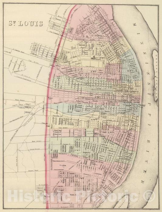 St. Louis, Missouri - Railroad Map, 1884 - Historical City Plan Print