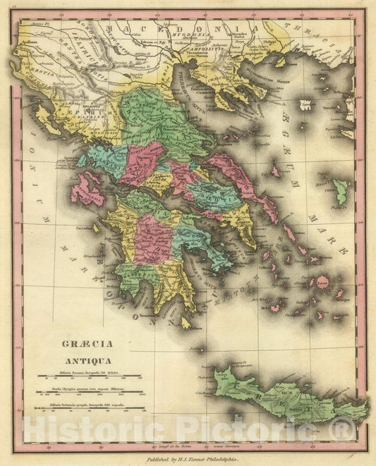 Ancient Greece and Crete, 1826 - Historical Map Print