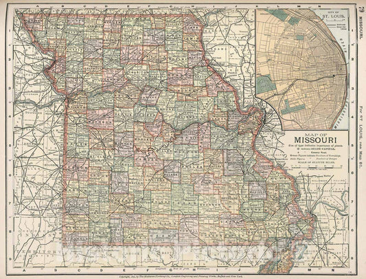 Missouri with inset City of St. Louis - Railroad Map, 1891