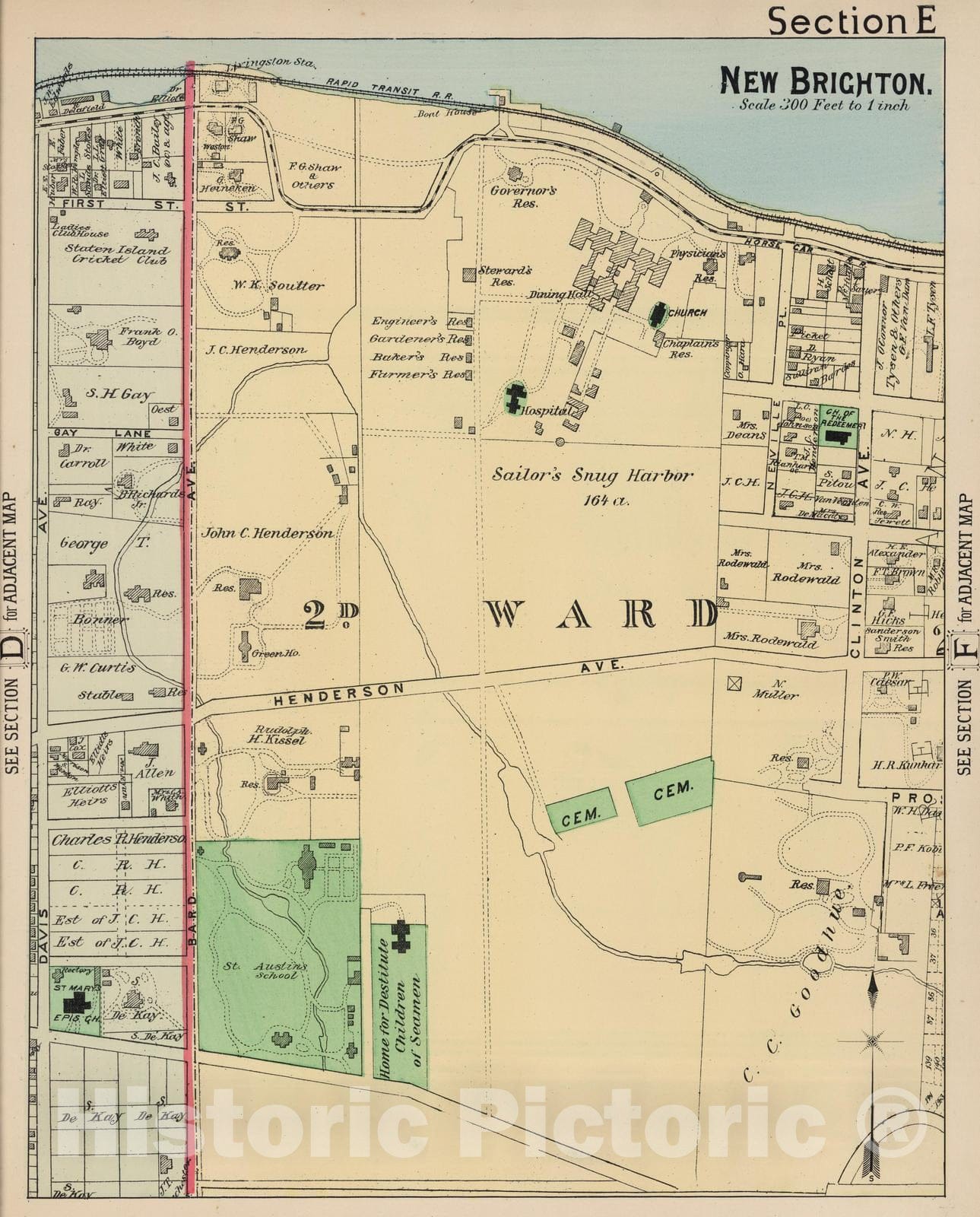 Historic Map : 1887 Section E. New Brighton. (Staten Island, New York). - Vintage Wall Art