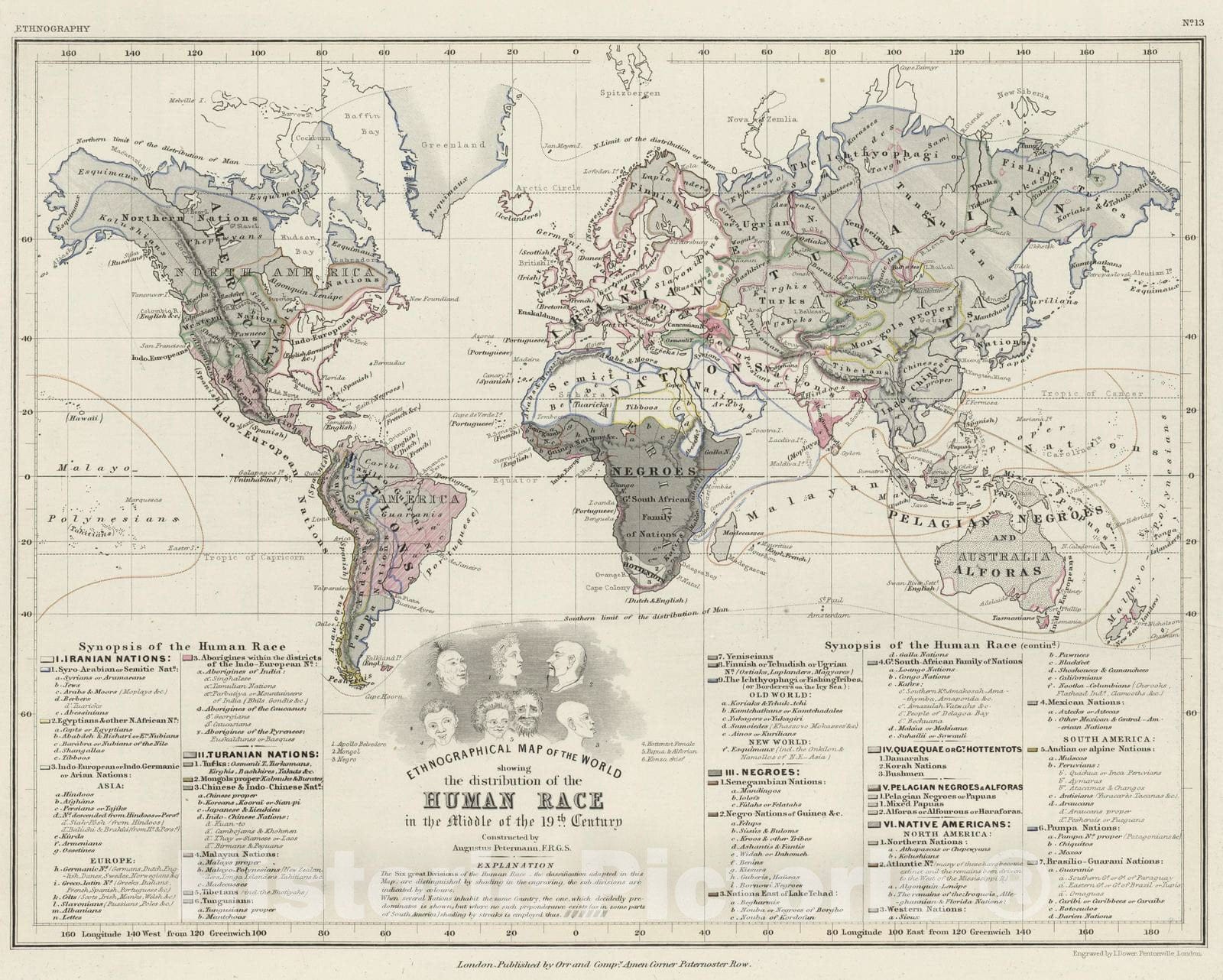 Historic Map : 1850 Ethnography. - Vintage Wall Art