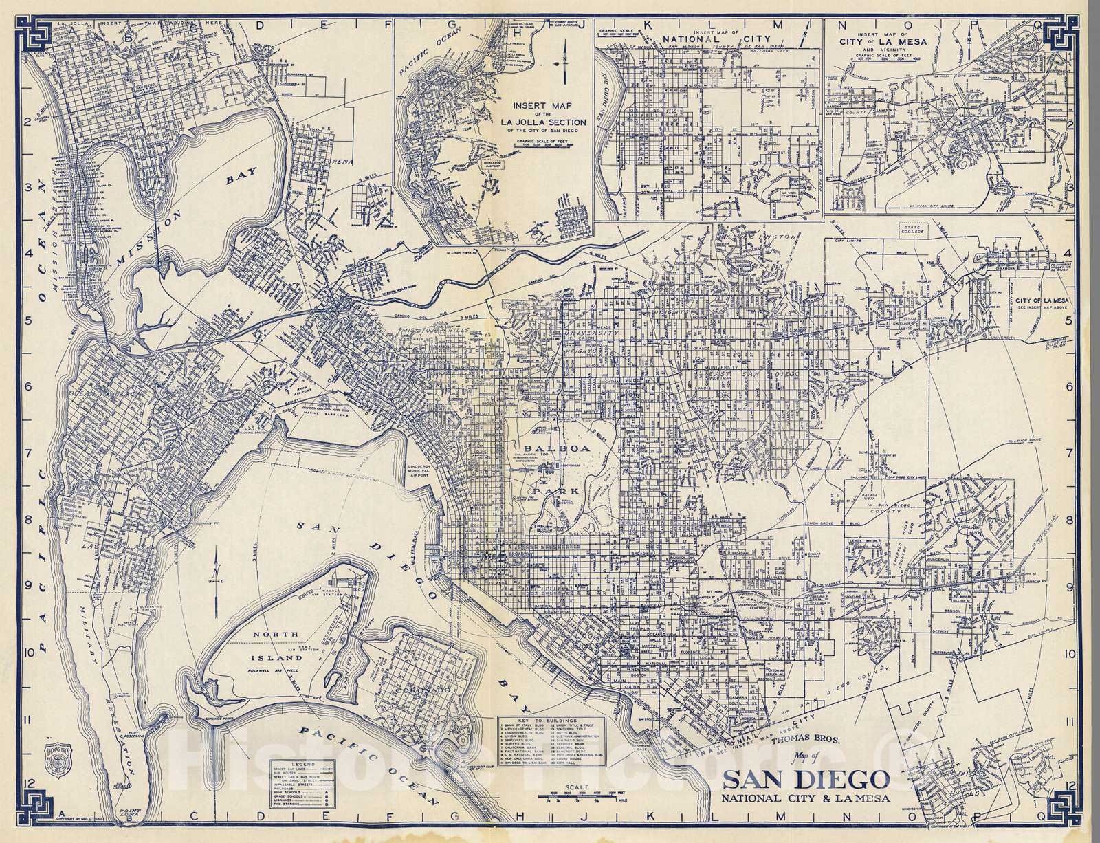 San Diego, National City & La Mesa, California - Road Map, 1938