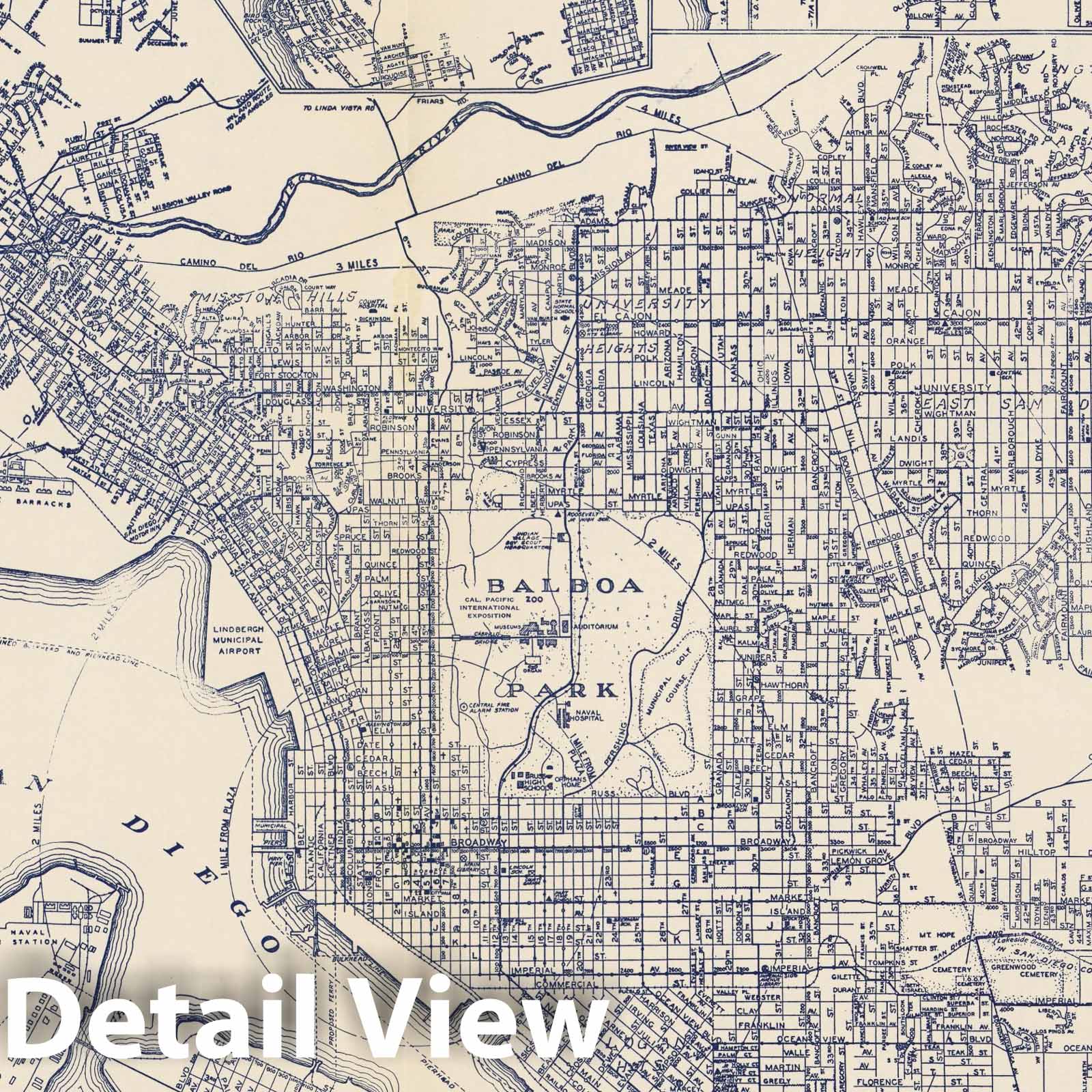 San Diego, National City & La Mesa, California - Road Map, 1938