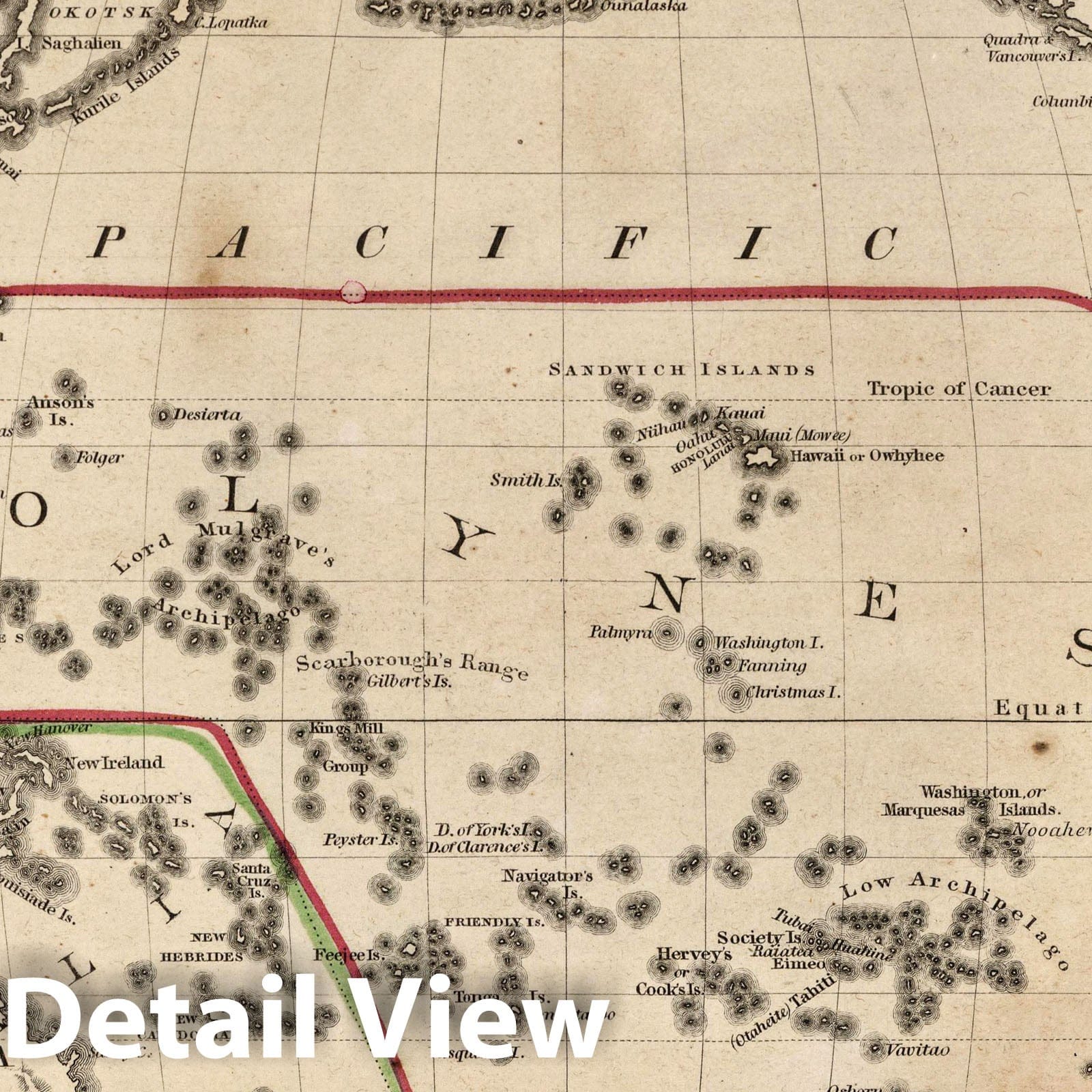 Oceania and the Pacific Ocean - River Map, 1849 - Historical Map Print