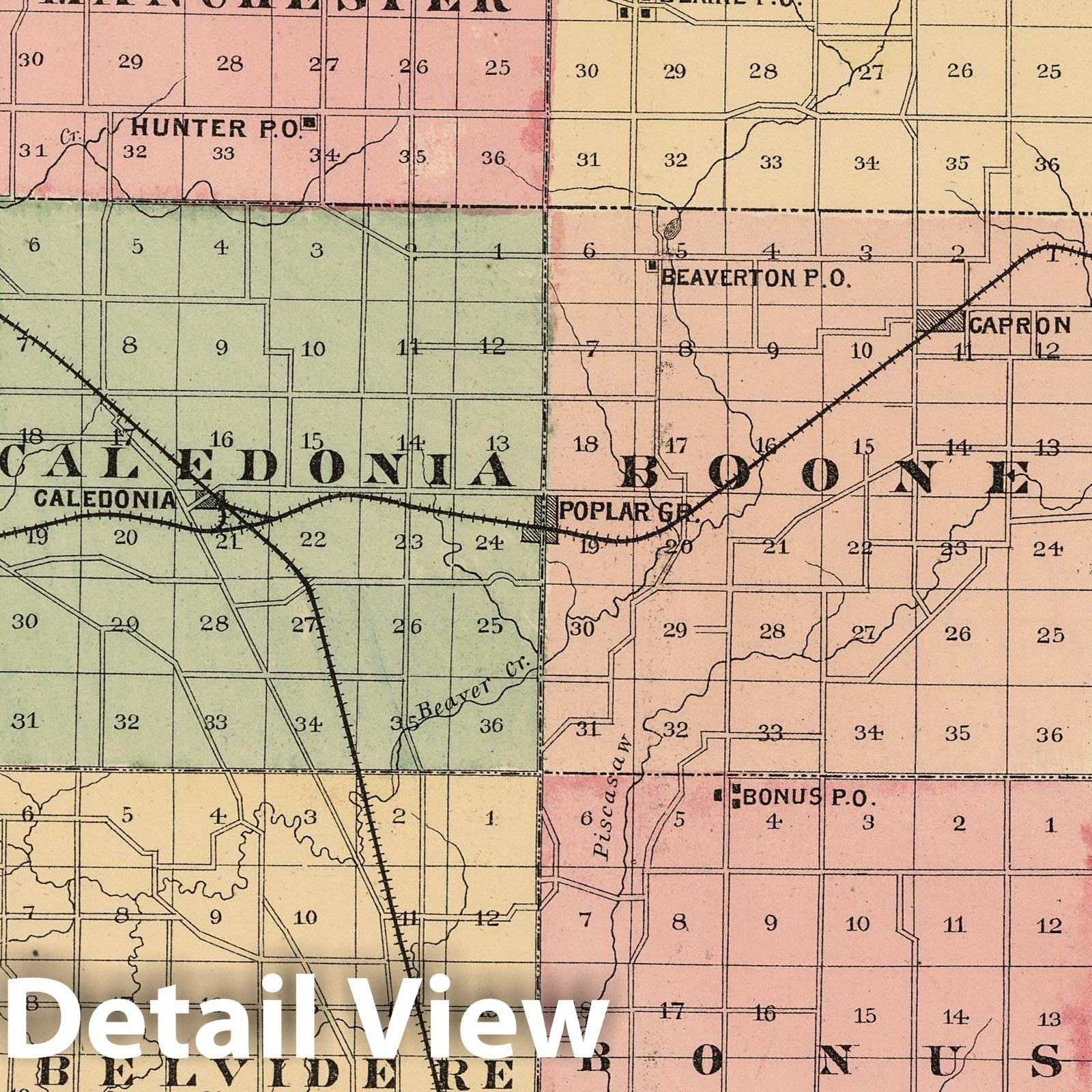 Boone County, Illinois 1886 Historical Map Print
