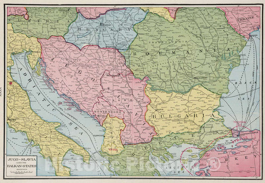 Historic Map : 1925 Yugoslavia and the Balkan States. - Vintage Wall Art