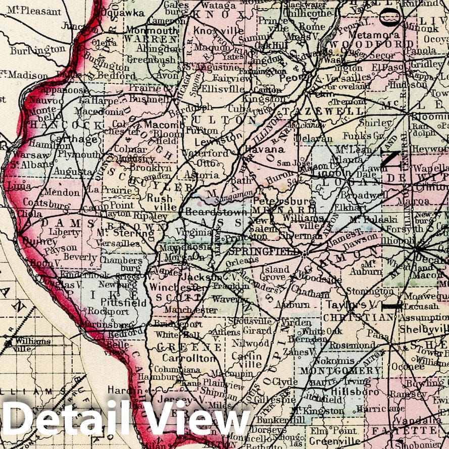 Illinois - Railroad Map, 1874 - Historical Map Print