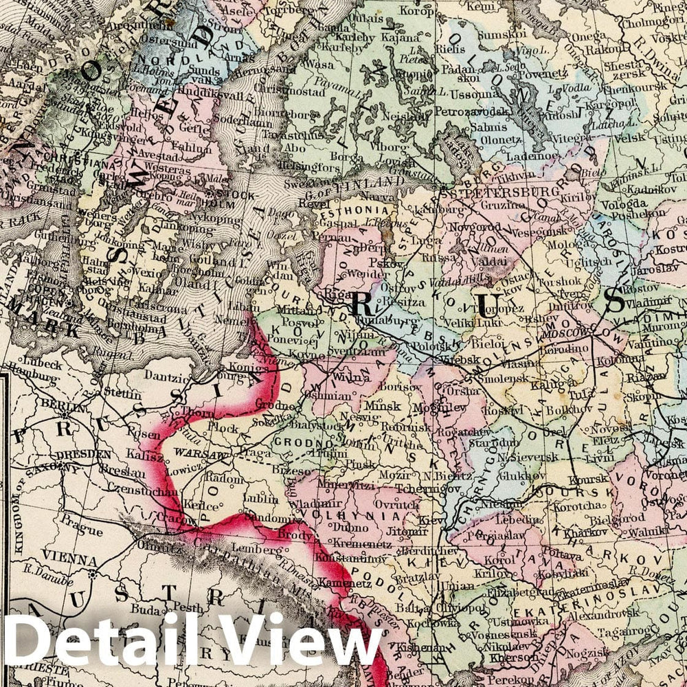 Historic Map : 1874 Russia in Europe, Sweden and Norway : Vintage Wall Art