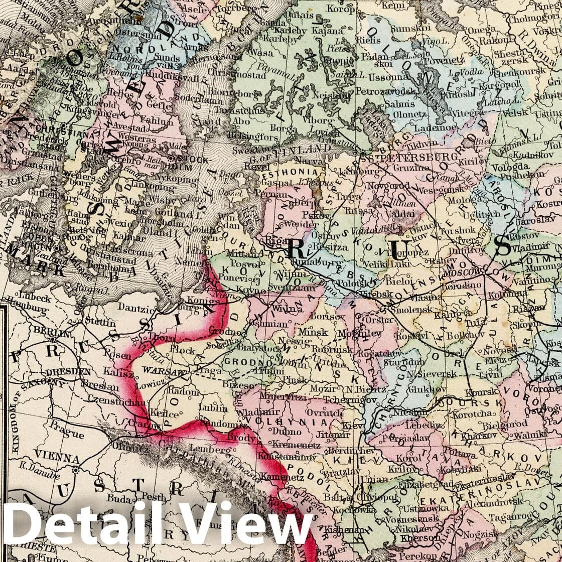 Russia in Europe, Sweden, Norway, Denmark, Netherlands & Belgium - 1874 Railroad Map