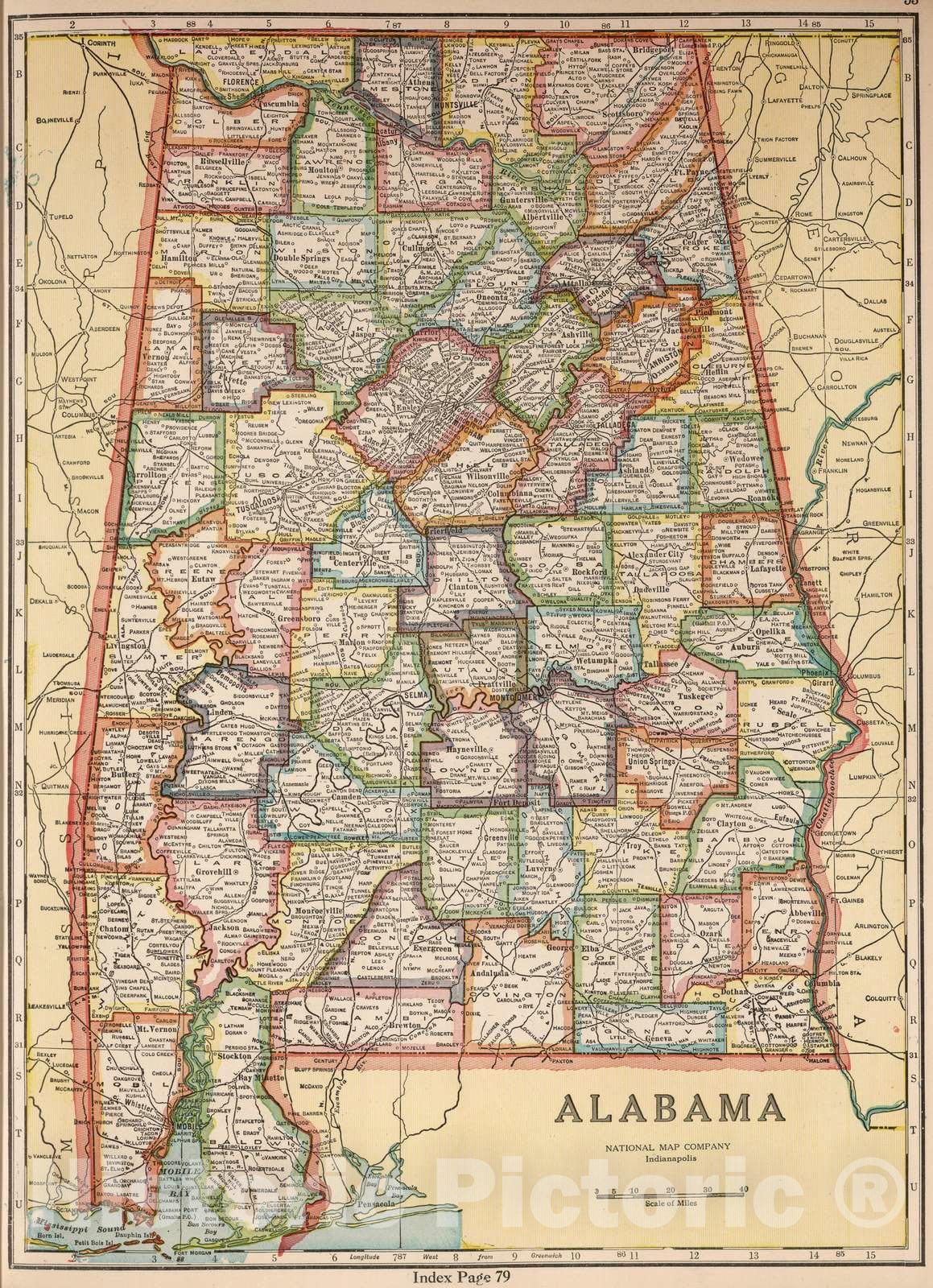 Historic Map : National Atlas - 1927 Alabama - Vintage Wall Art