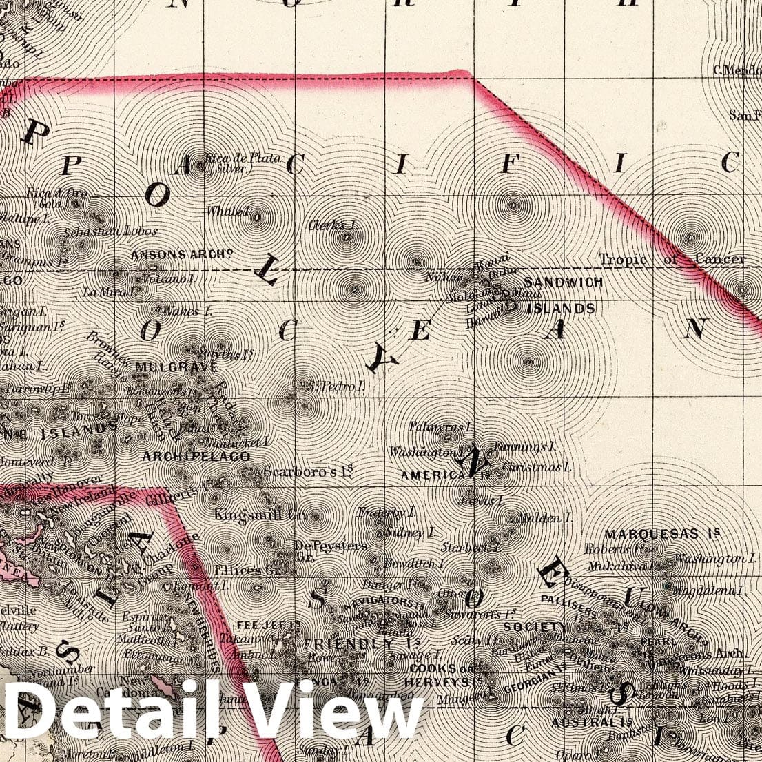 Oceania and Hawaii - Route Map, 1877 - Historical Map Print