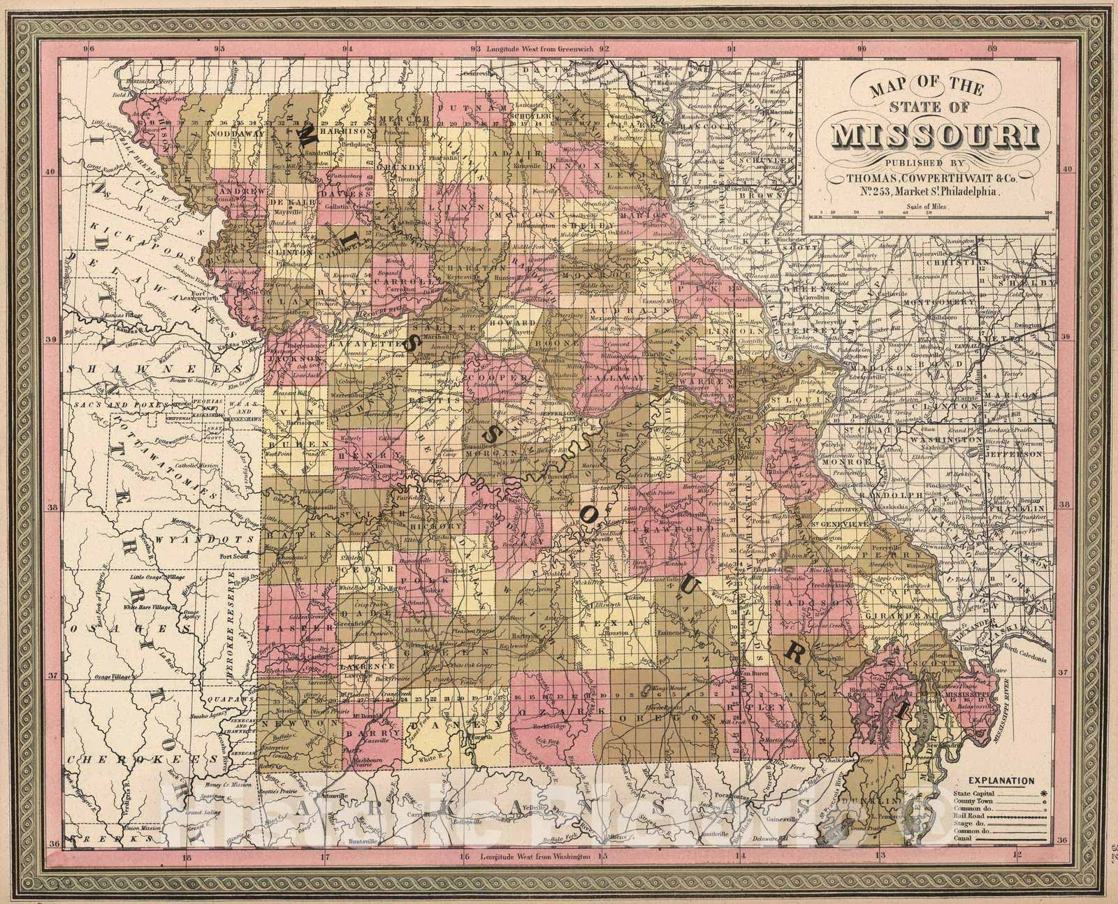 Historic Map : 1850 Missouri. - Vintage Wall Art