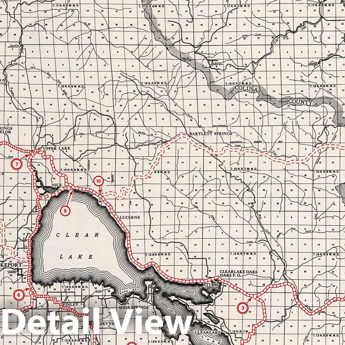 Lake County, California - Road Map, 1935 - Historical Map Print
