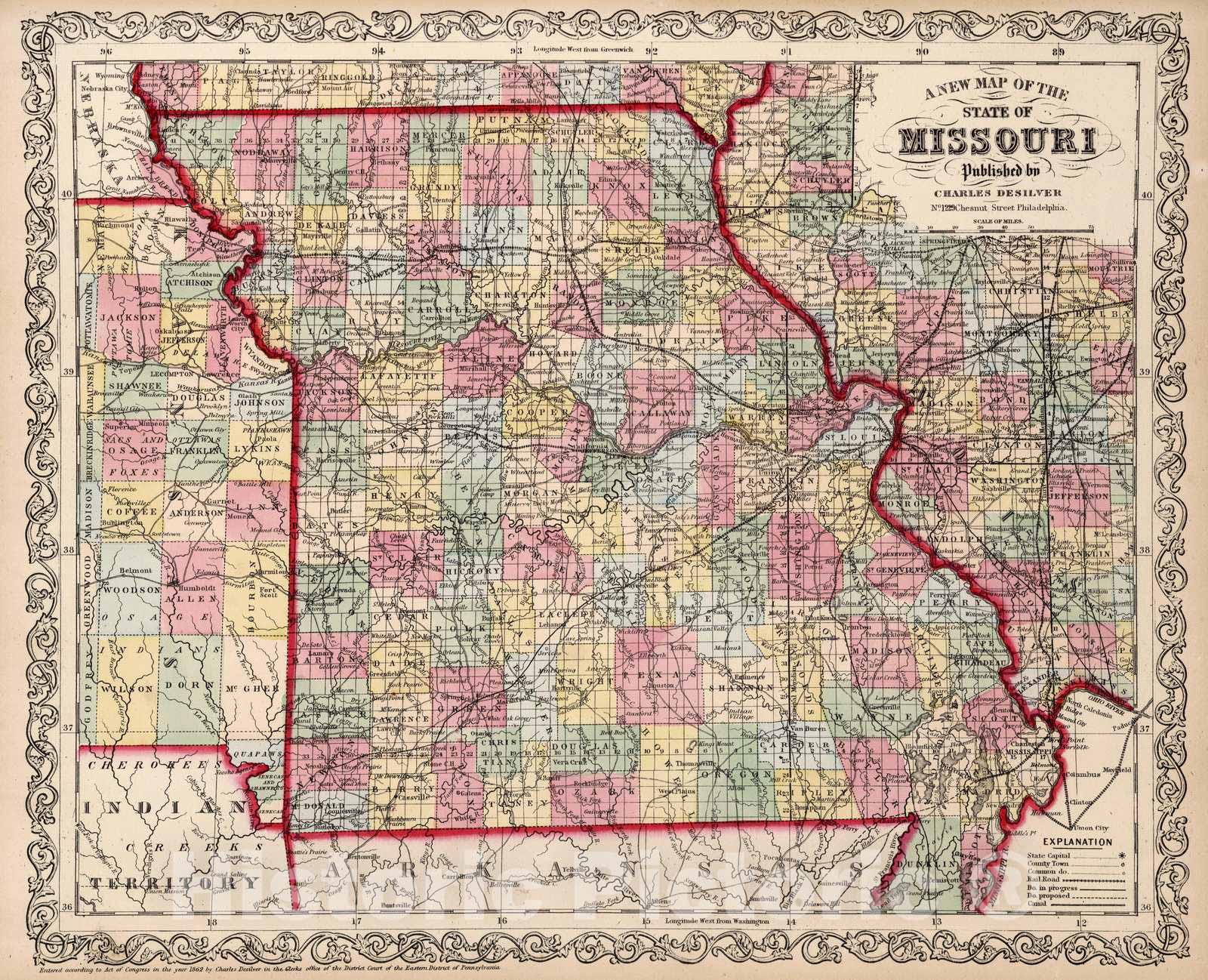 Historic Map : 1862 Missouri. - Vintage Wall Art