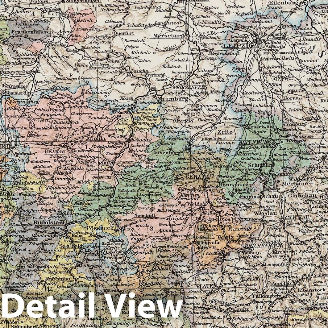 Thuringian States - Railroad Map, 1900 - Historical Map Print