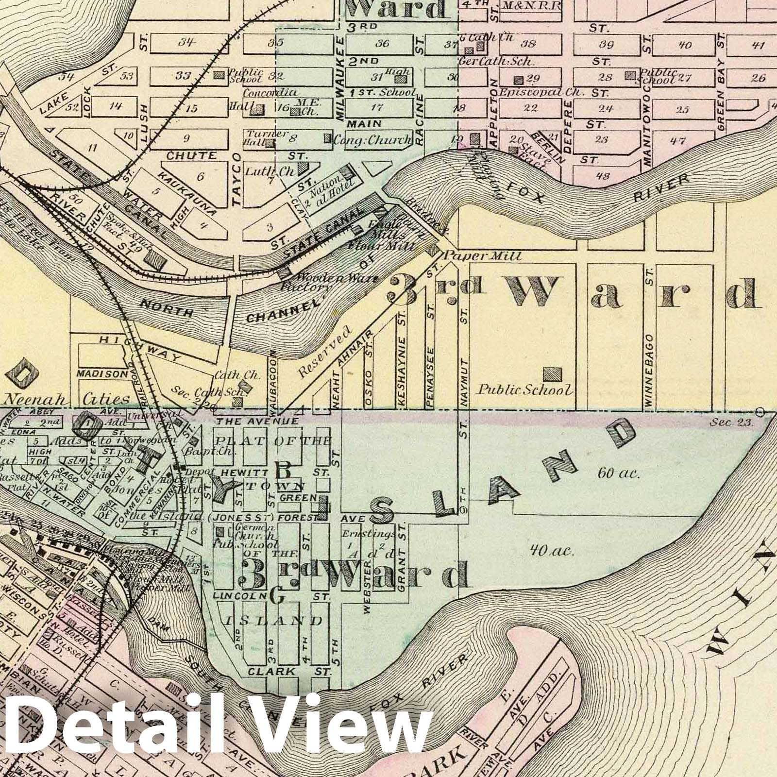 Menasha and Neenah, Winnebago County, Wisconsin - 1878 Historical City Plan Map